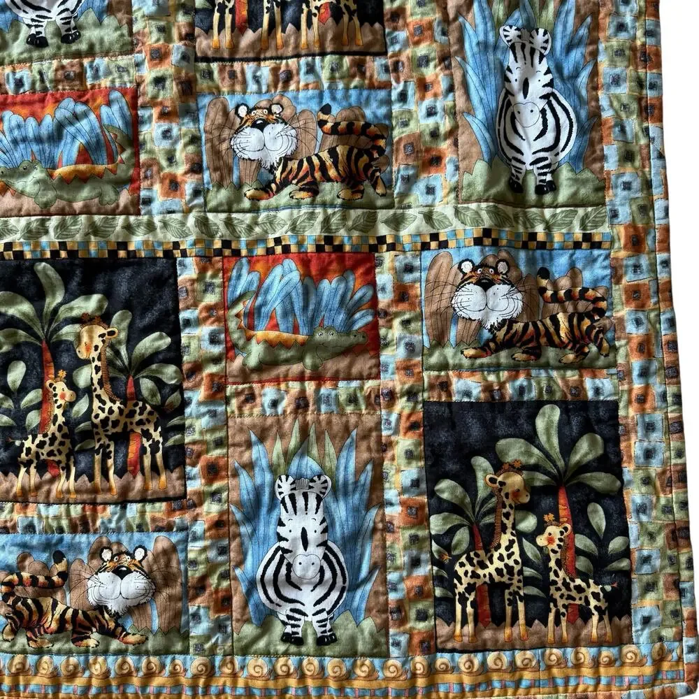 Handmade Baby Quilt Jungle Animals Two Piece Set Lion Zebra Giraffe Elephant